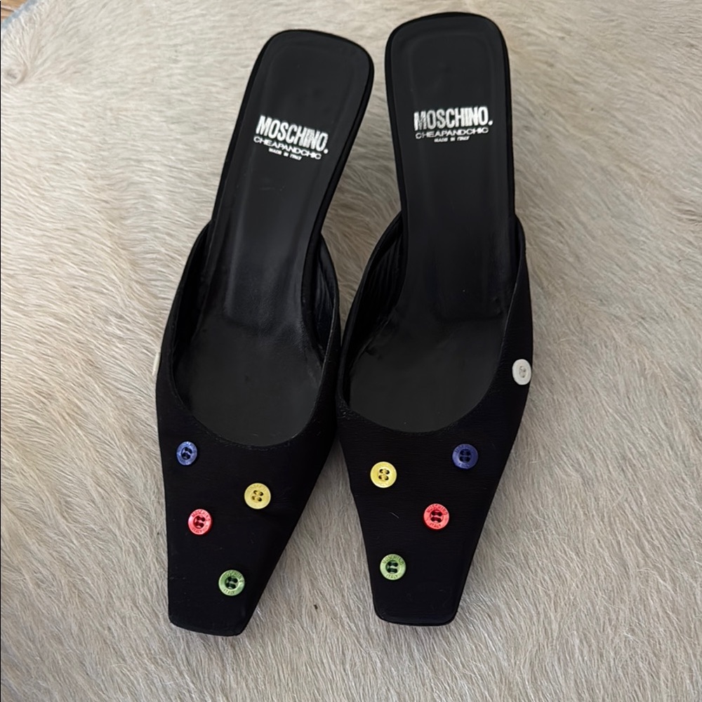 Vintage Moschino Black and Red Mules with buttons